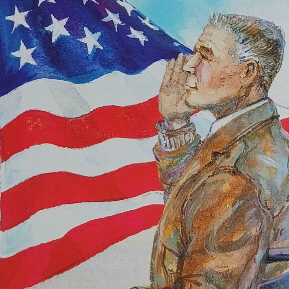 WWII Wounded Veteran Salutes Flag Blue-Sky Patriotic Imagery Defending Freedom - Picture 2 of 4